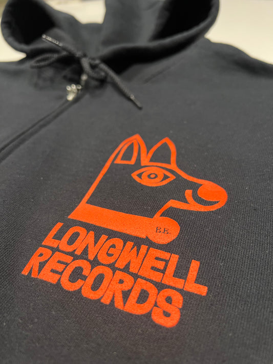 LONGWELL RECORDS 2025 NEW SEASON HOODIE BLACK ZIPPED RED PRINT