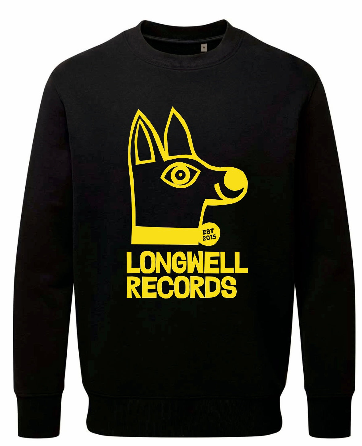 Longwell Records 2025 Dog logo SWEATSHIRT  Black WITH YELLOW  print organic cotton