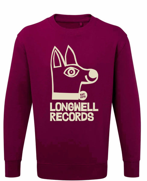 Longwell Records 2025 Dog logo SWEATSHIRT  Burgundy WITH TEALE print organic cotton
