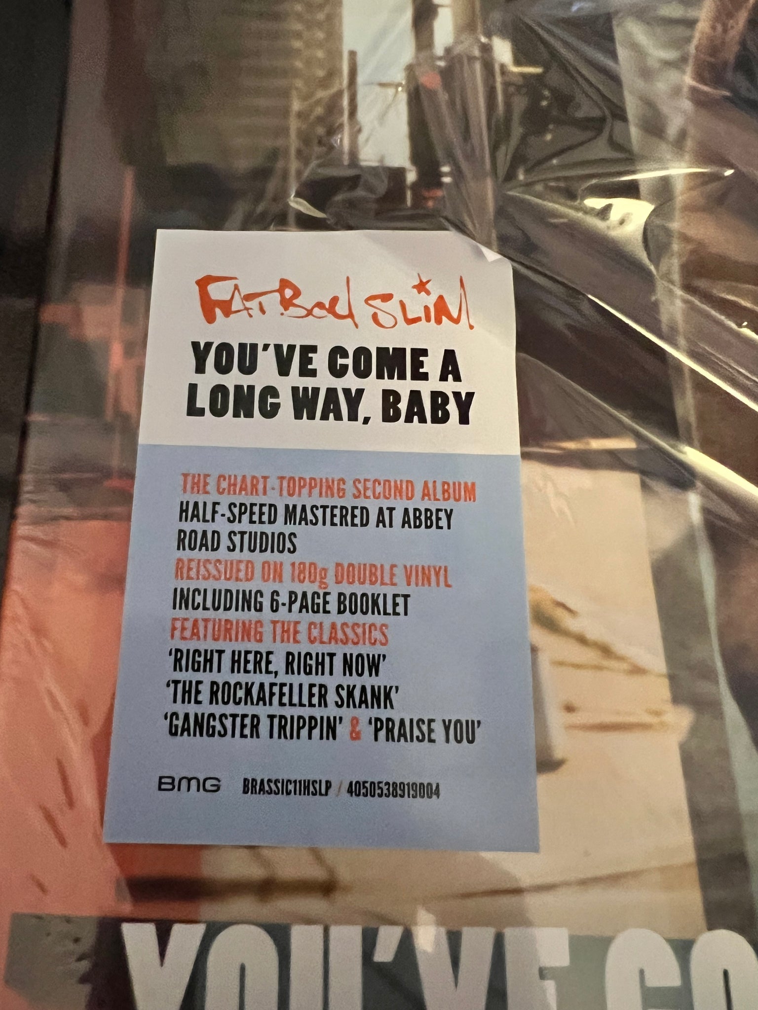 SIGNED FATBOY SLIM YOU'VE COME ALONG WAY BABY! ALBUM PROFITS TO KEYNSHAM FOOD BANK