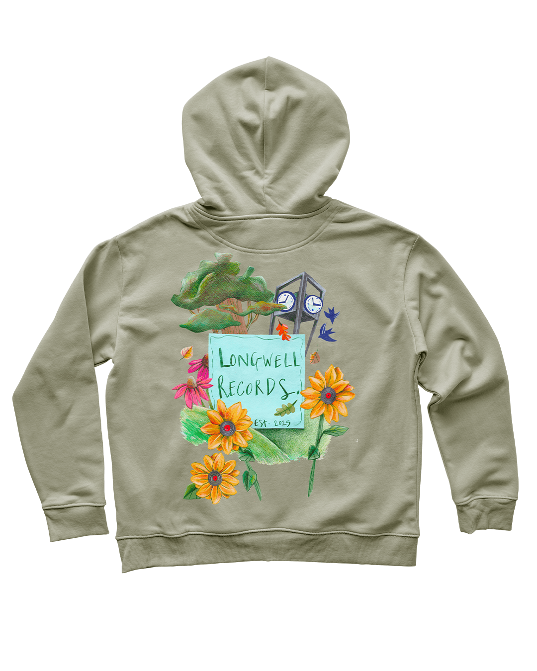 Laura Nye x Longwell Records Autumn Collection Hoodie Moss Green