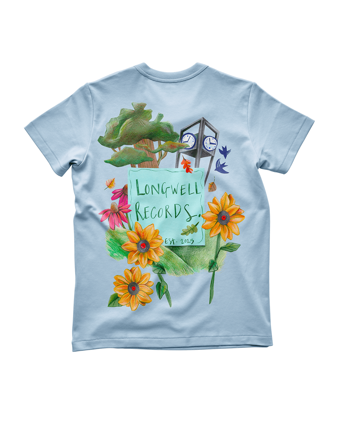 Laura Nye x Longwell Records Autumn Collection Tee Shirts Powder Blue organic tee