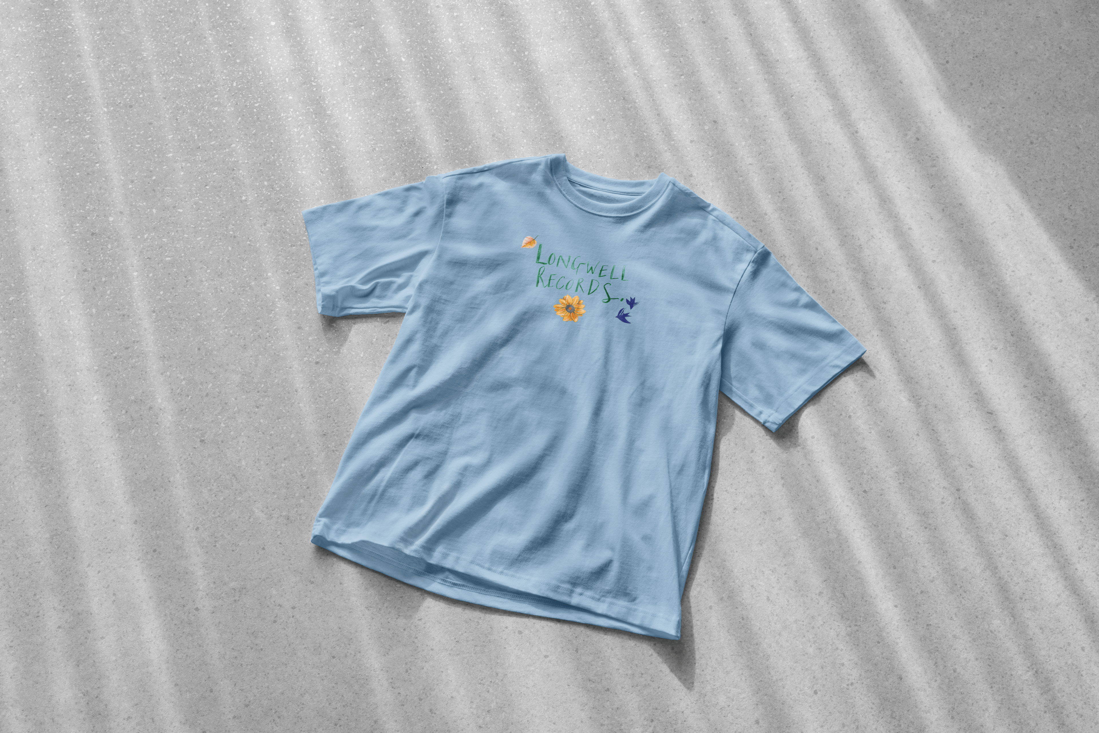 Laura Nye x Longwell Records Autumn Collection Tee Shirts Powder Blue organic tee