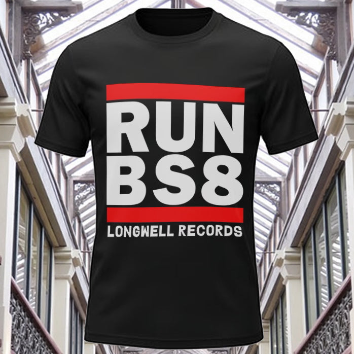 RUN BS8 LONGWELL RECORDS TEE SHIRT BLACK PRE SALE FEB 26